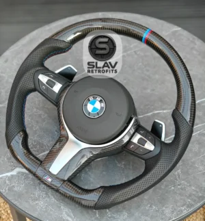 BMW Flat Bottom Carbon Fibre Leather Steering Wheel M sport 1 3 series F30 F20
